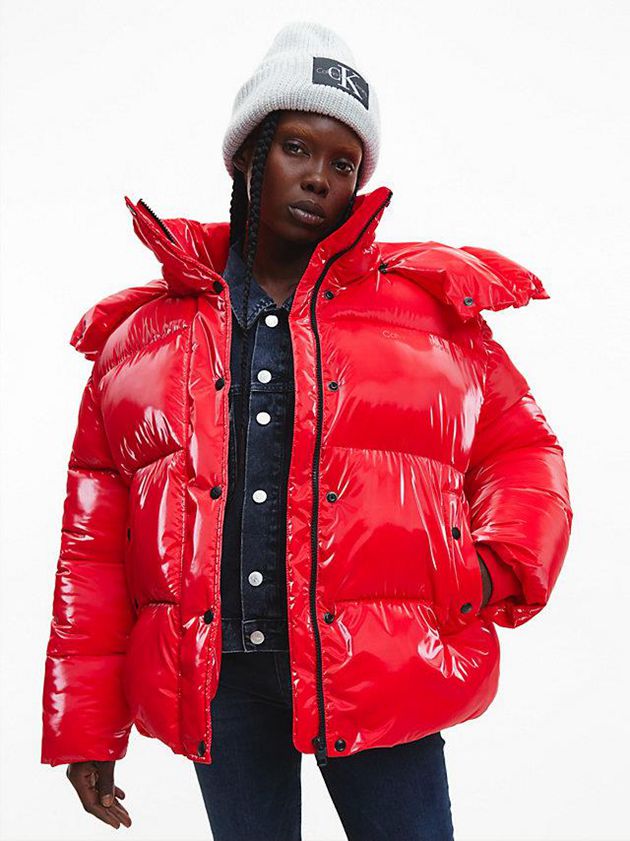 Calvin Klein USA Oversized Shiny Puffer Womens Jacket Red 8947613-OB